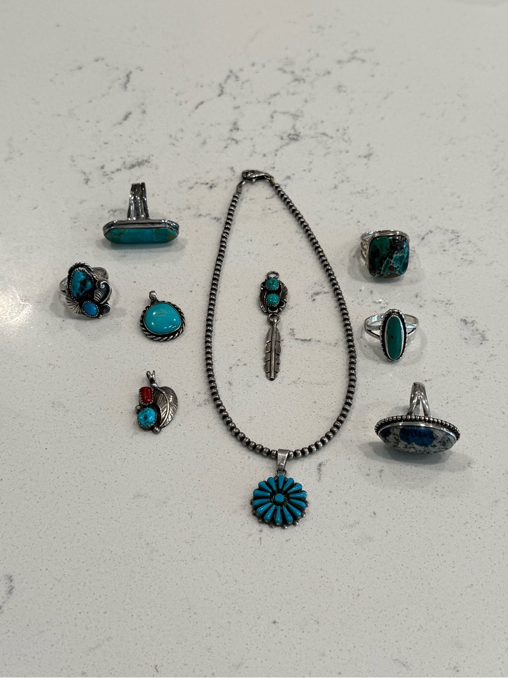 Navajo Pearl Necklace, pendants and rings- Women's Silver Jewelry Lot